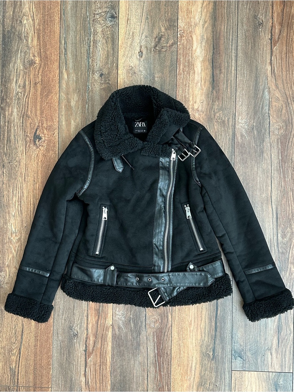ZARA Faux Shearling Biker Jacket Women’s Small